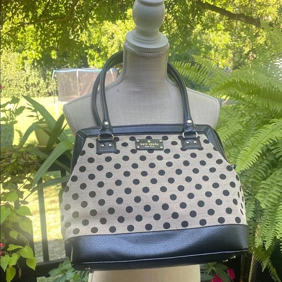 Kate Spade Black and Tan Polka Dot Tote - Picture 1 of 6